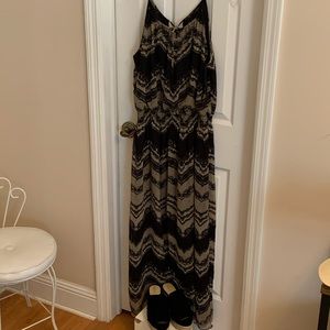 Black and tan handkerchief design maxi dress